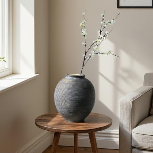 Black Ceramic Flower Vase, 9.8" H, Black Bronze Glaze - color: Deep Charcoal Black-9.8", size: 9.8"-Oval
