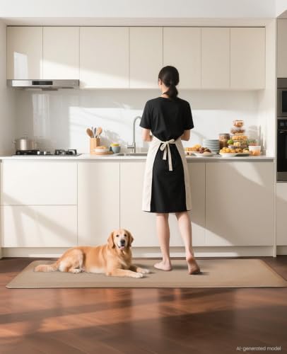 Ophanie Kitchen Mats for Floor, 3/4 Inch Thick, 20 x 60 Anti Fatigue Cushioned Mat,Kitchen Rugs,Waterproof,Comfort Ergonomic Standing Mat for Office,Home,Sink with 99+ Pairs of Anti-Slip Bottom Ridges - color: Beige, size: 20"L x 60"W x 0.8"Th