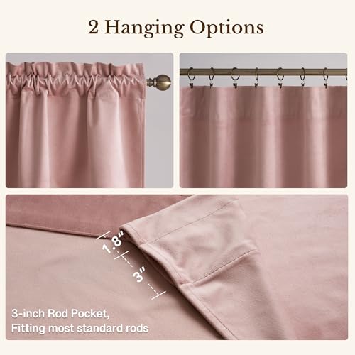 StangH 4-Panel Set Velvet Window Valance, 52x18 Inch, Dusty Rose - color: Dusty Rose, size: 52"W x 18"L (Pack of 4)