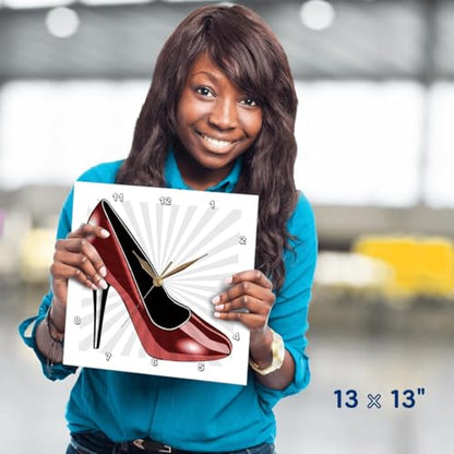 3dRose Wall Clock Silent - 13 inch - Dotted Red High Heel - Fashion - Shoes - Art - PS Creations