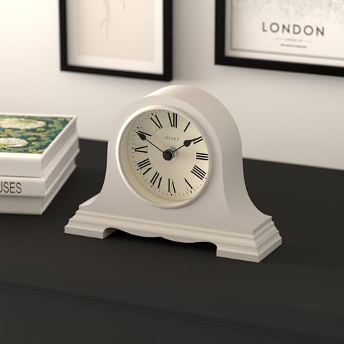 JONES CLOCKS® Speakeasy Small Mantel Clock | Classic Napoleon’s hat Design | Gray | Roman Numerals |Traditional Style for Desk, Table, Shelf or Bedside - color: Overcoat Grey