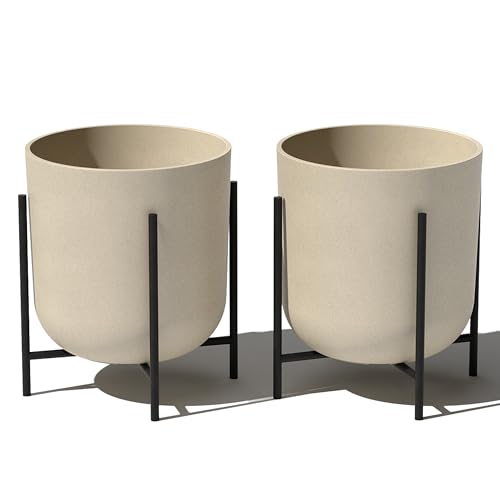 Veradek Mason Series Raised Lima Planter - Round Planter with Stand - color: Sand, size: 15 inch - 2 Pack