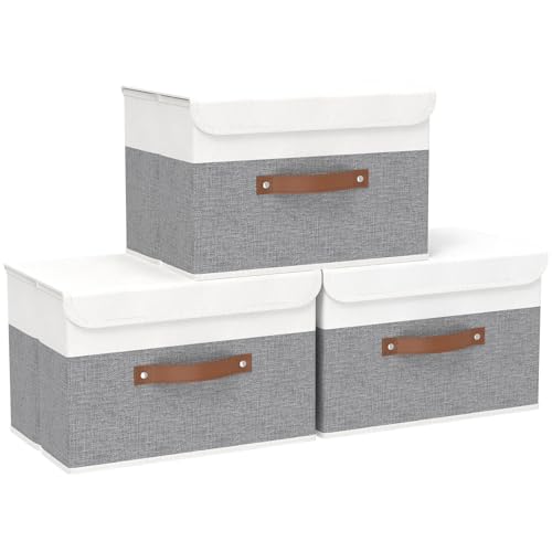 Yawinhe Storage Bins with Lids,White/Grey,17.7x11.8x11.8in,3-Pack - color: White/Grey, size: XL/(3 Pack)