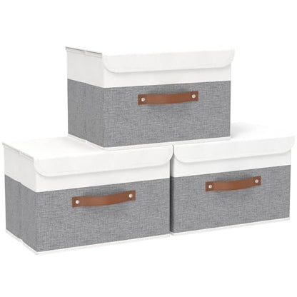 Yawinhe Storage Bins with Lids,White/Grey,17.7x11.8x11.8in,3-Pack - color: White/Grey, size: XL/(3 Pack)