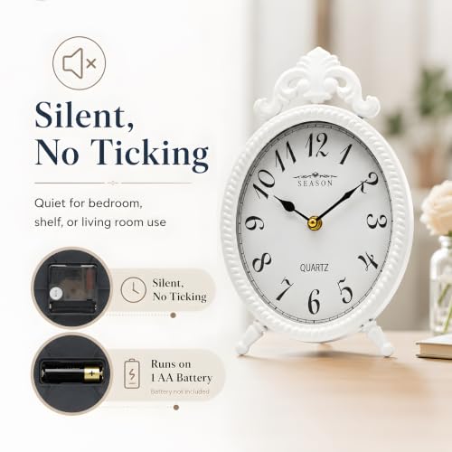 French Style White Table Clock, 10.8-Inch Silent Mantel & Wall Clock - color: White