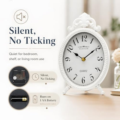 French Style White Table Clock, 10.8-Inch Silent Mantel & Wall Clock - color: White