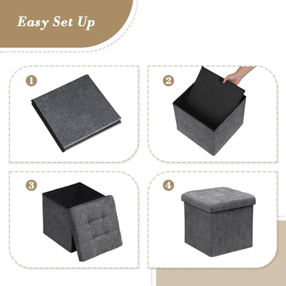 Athena Collection 15" Storage Ottoman Bench Folding Bench with 40L Hidden Storage, Small Cube Ottoman Linen Foot Rest Stool Chest with Flipping Lid for Living Room, Bedroom, Entryway, Dark Gray - color: Dark Gray, style: 15" Linen