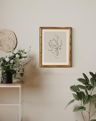 InSimSea Gold Bamboo Framed Wall Art, Floral Botanical Prints, 11x14In - color: Cirrus