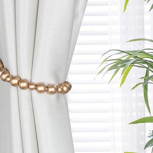 2 Pack Wood Bead Curtain Tieback, Boho Curtain Holdbacks, Gold - color: Gold