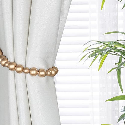 2 Pack Wood Bead Curtain Tieback, Boho Curtain Holdbacks, Gold - color: Gold