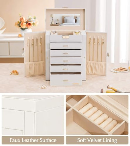 Homde Jewelry Box Large for Women: 6 Layers Organizer with 5 Drawers - color: White