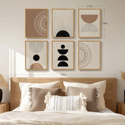 6 Piece Framed Boho Modern Neutral Wall Art for Living Room, 11x14 Inch - color: Neutral