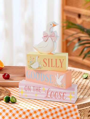 Silly Goose Wooden Tabletop Decor,Funny Birthday Party Decoration Wooden Pink Bow Silly Goose Table Centerpiece Cute Baby Shower Tiered Tray Decor - size: Goose