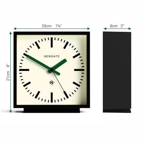 NEWGATE® Amp Desk Clock | Square Station Clock Design | Black case with Green Hands | Modern Style for Desk, Table top, Mantel, Shelf or Bedside - color: Green