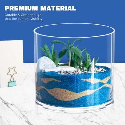 JYPS Clear Vase Set of 3, Polycarbonate, Round, Transparent, Wide Mouth, 6 inches, Ideal for Wedding Decor, Flowers, Bedroom, Living Room, Bathroom, Break Resistant - size: 6.2'' W*5.9'' H + 6'' W*5.9'' H + 3.8'' W*3.6'' H