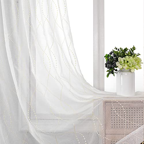 VISIONTEX White Sheer Curtains Beige Dots Moroccan Embroidered 63 Inches - color: Dots-beige, size: 54"W x 63"L (Pack of 2)
