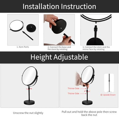 Nicesail Adjustable Tabletop Makeup Mirror Magnified Vanity Matte Black 5X - color: Matte Black-5x