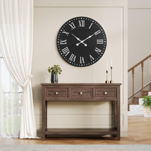 Large Wall Clock with Roman Numeral, 24” Shiplap Farmhouse Clock - color: Black, size: 24 Inch