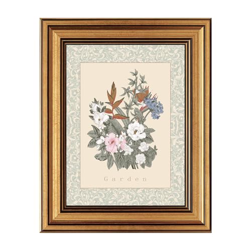 Vintage Botanical Gold Framed Wall Art, Floral Canvas Print - color: Vintage Floral, size: 10"L x 8"W