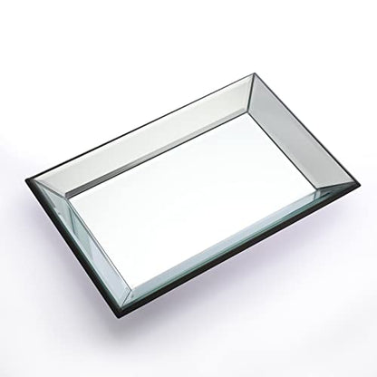Hipiwe Glass Mirror Makeup Vanity Tray Black Rectangle Perfume Tray