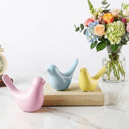 AceOrbit 3 Pcs Pastel Decor Bird Figurine Statues for Home Decoration Small Resin Birds Decor for Home Office Table Desktop Bookshelf Mantelpiece Shelf - style: Cute Style
