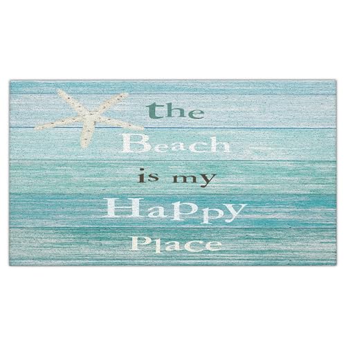 Jvpke Beach Door Mat, The Beach is My Happy Place Starfish Beach Door Mat Indoor Outdoor Entrance Porch, Ocean Coastal Beachy Bath Mats for Bathroom, Coastal Welcome Mats, 17x30 Inches - color: The Beach is My Happy Place