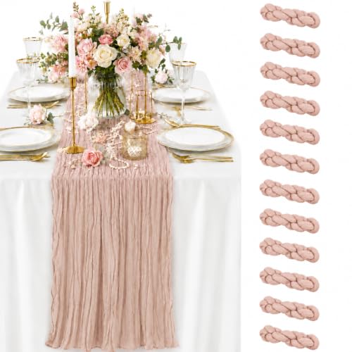 12 Pack Dusty Pink Cheesecloth Table Runners, 35 x 120 Inch Boho Gauze Table Runner, Soft Sheer Rustic Fabric Runner for Wedding Reception, Bridal Shower, Baby Shower, Farmhouse Table Decor - color: Dusty Pink, size: 12 pcs 35*120 Inch