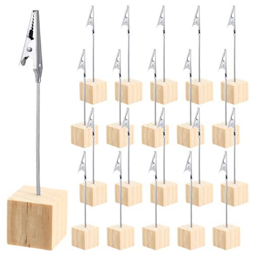 20 Pcs Cube Base Memo Clip Holder with Alligator Clip, Light Wood Color - color: Light Wood Color