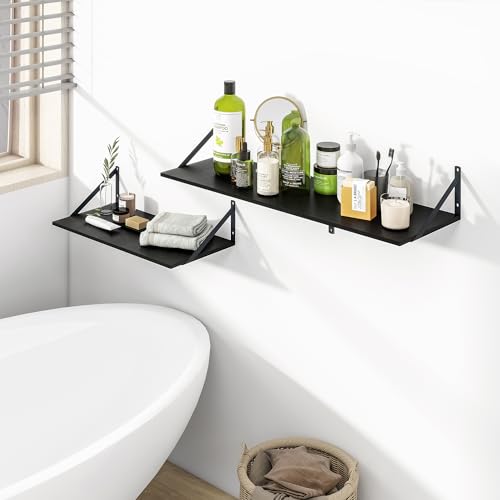 Heimlove 48W x 12D Deep Floating Shelves Set of 2 Black - color: Black With Black Metal Bracket, size: 48Wx12Dx5.8H