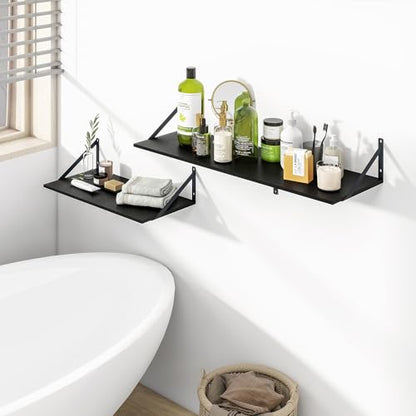 Heimlove 48W x 12D Deep Floating Shelves Set of 2 Black - color: Black With Black Metal Bracket, size: 48Wx12Dx5.8H
