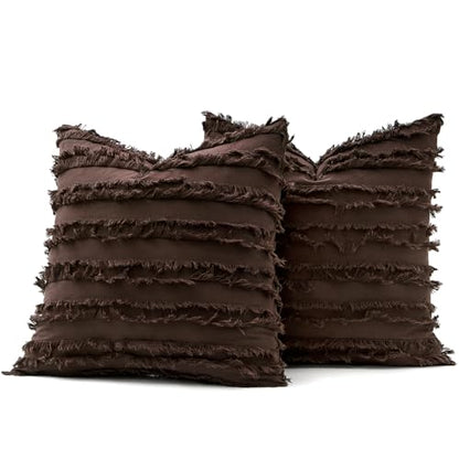 MIULEE Boho Linen Striped Throw Pillow Covers 18x18, Dark Brown - color: Dark Brown, size: 18" x 18" (Pack of 2)