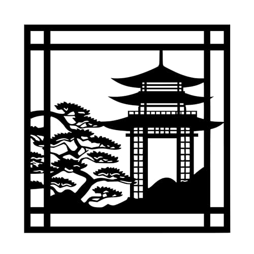Metal Wall Decor | 17'' x 17'' x 0.05'' Chinese Temple Art Themed Wall Decorations | Handmade Indoor and Outdoor Wall Art (17'' x 17'', Chinese Temple, Black) - size: 17'' x 17'', style: Chinese Temple