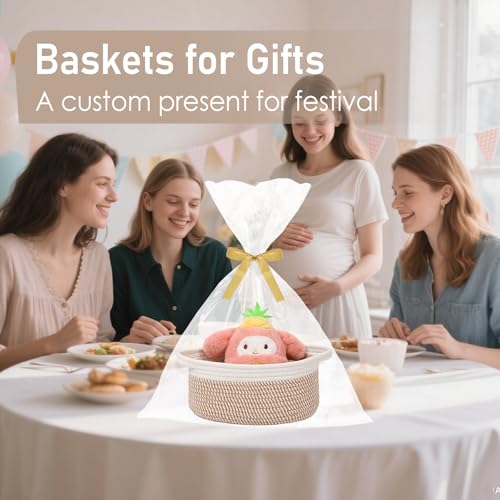 JMvicyroam Small Woven Basket, Empty Gift Basket, White&Brown Block/1 Pack - color: White&Brown Block, size: 1 Pack