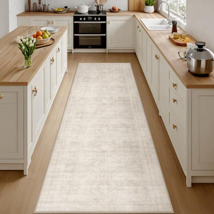 2'6''x10' Hallway Washable Runner Rug:Neutral Kitchen Carpet Beige - color: Beige, size: 2'6" x 10' (Runner)