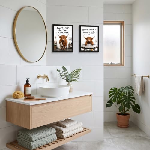 Framed Highland cattle Canvas Wall Art poster prints 12×16In2P Can be hung - color: bathroom-9, size: 12×16in