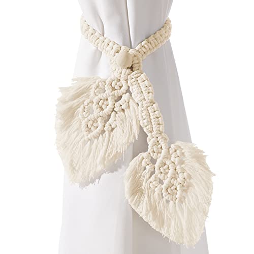 2 Pack Boho Curtain Tiebacks, Beige - color: S2