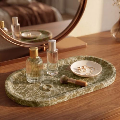 YKAJO Crystal Coffee Brown Oval Marble Tray, 11.8x5.9 Perfume Organizer - color: Crystal Coffee Brown, size: 11.8" x 5.9" x 0.6"