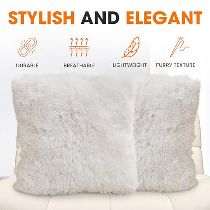 Cheer Collection Throw Pillows for Couch and Bed, Soft Shaggy Throw Pillows with Inserts Included, Cozy Long Hair Faux Fur Pillows - Set of 2-18" x 18" - White - color: White, size: 18 x 18-Inch