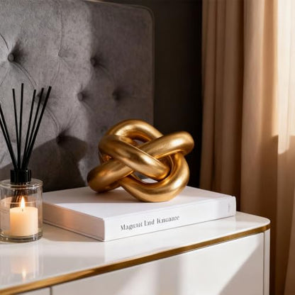 Gold Knot Decor for Coffee Table, Decorative Knot Sculpture Resin Chain Link, Gold Coffee Table Decor Modern Shelf Decor for Living Room, Fireplace Mantel, Entryway Table, Bookshelf Office Desk Accent