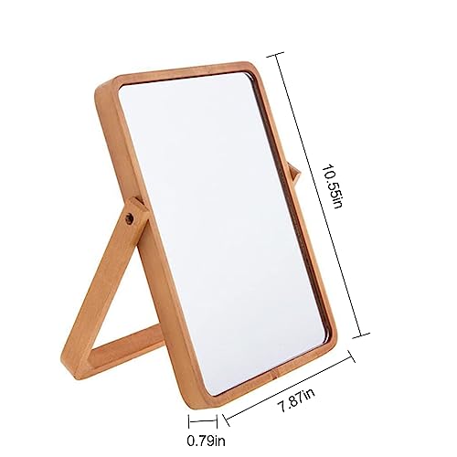 Mokoze Wood Desk Mirror, Adjustable Tabletop Vanity Mirror, 10.55" x 7.87"