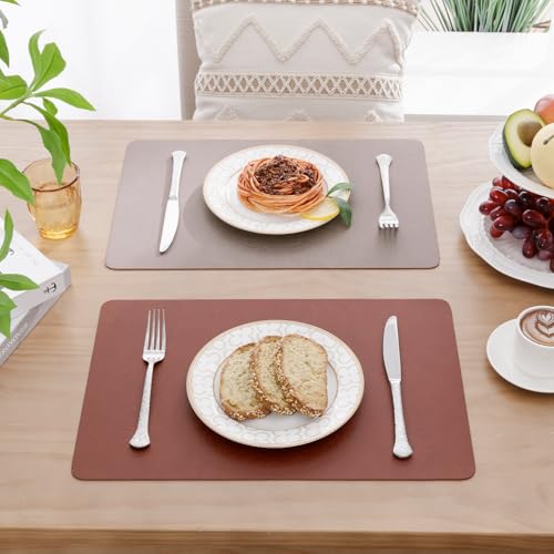 SHACOS Faux Leather Placemats Set of 8 Place Mats Table Mats - color: Chestnut and Greige