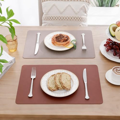 SHACOS Faux Leather Placemats Set of 8 Place Mats Table Mats - color: Chestnut and Greige