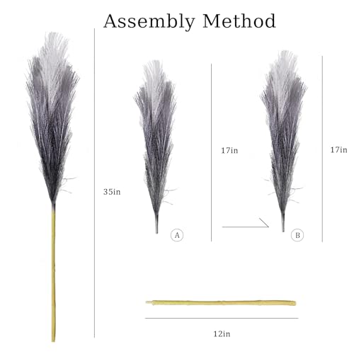 8 Pcs 35.4" Black Gradient Faux Pampas Grass, Tall Pampas Grass Vase Filler - color: Black, size: 35.4inch-8Pcs