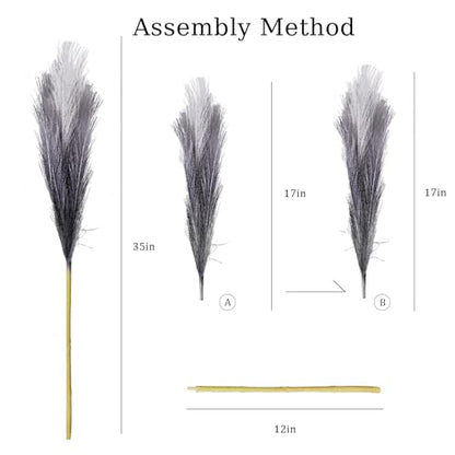 8 Pcs 35.4" Black Gradient Faux Pampas Grass, Tall Pampas Grass Vase Filler - color: Black, size: 35.4inch-8Pcs