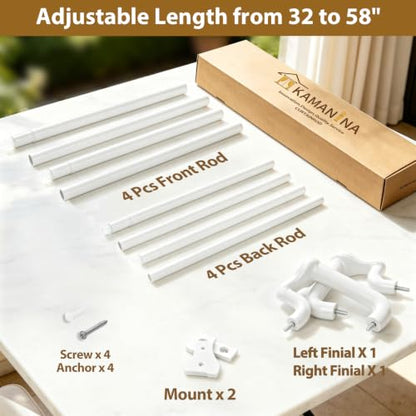 KAMANINA Double Curtain Rod 32 to 58 Inch, White Wrap Around Drapery Rods - color: White, size: 32-58"