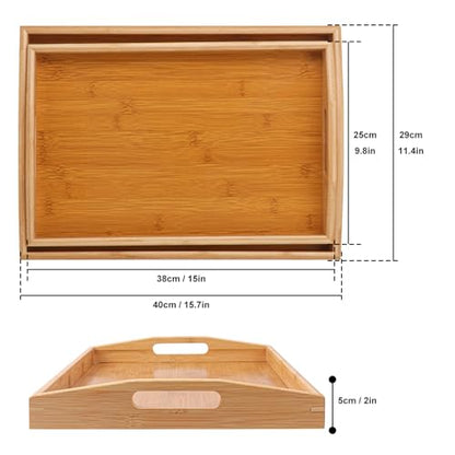 2 PCS Bamboo Serving Tray, 2 Size Nested Breakfast Bed Tray with Handle, Wood Serving Tray for Serving, Breakfast Bed Trays for Eating, Decor, Displaying Cake, Fruit - size: 2 PCS - 2 Sizes