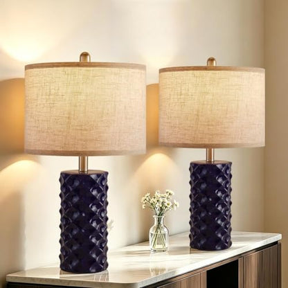 Star Diamond Ceramic Table Lamps Set of 2 - Dark Blue Nightstand Lamps 23" - color: Dark Blue