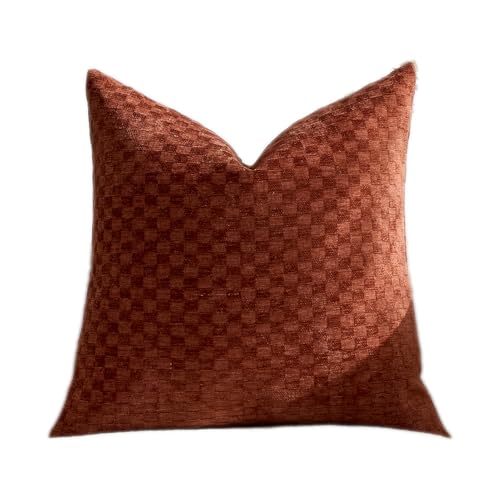 Croker Horse 24x24'' inches Chenille Plaid Throw Pillow Cover – Orange Textured 3D Geometric Grid Checkered Plaid Pattern, Soft Modern Farmhouse Boho Cushion Case for Sofa Couch Bedroom Living Room - color: Orange, size: 24" x 24" (Pack of 1)