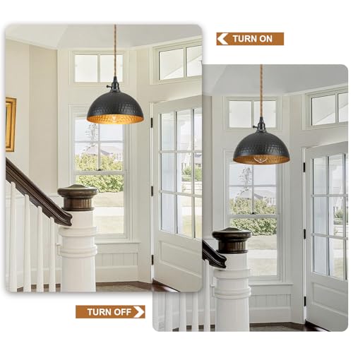 3 Light Plug in Pendant Lights Hammered Dome Hanging Lamp with Switch 22 Ft Long Hemp Rope Farmhouse Pndant Light Cord Lighting Fixture DIY Hanging Light - color: C 3 Lights