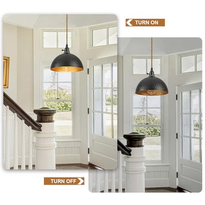 3 Light Plug in Pendant Lights Hammered Dome Hanging Lamp with Switch 22 Ft Long Hemp Rope Farmhouse Pndant Light Cord Lighting Fixture DIY Hanging Light - color: C 3 Lights